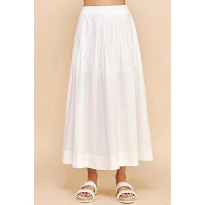 White Pleated Maxi Skirt Women’s Boho Flowy Summer Beach Casual